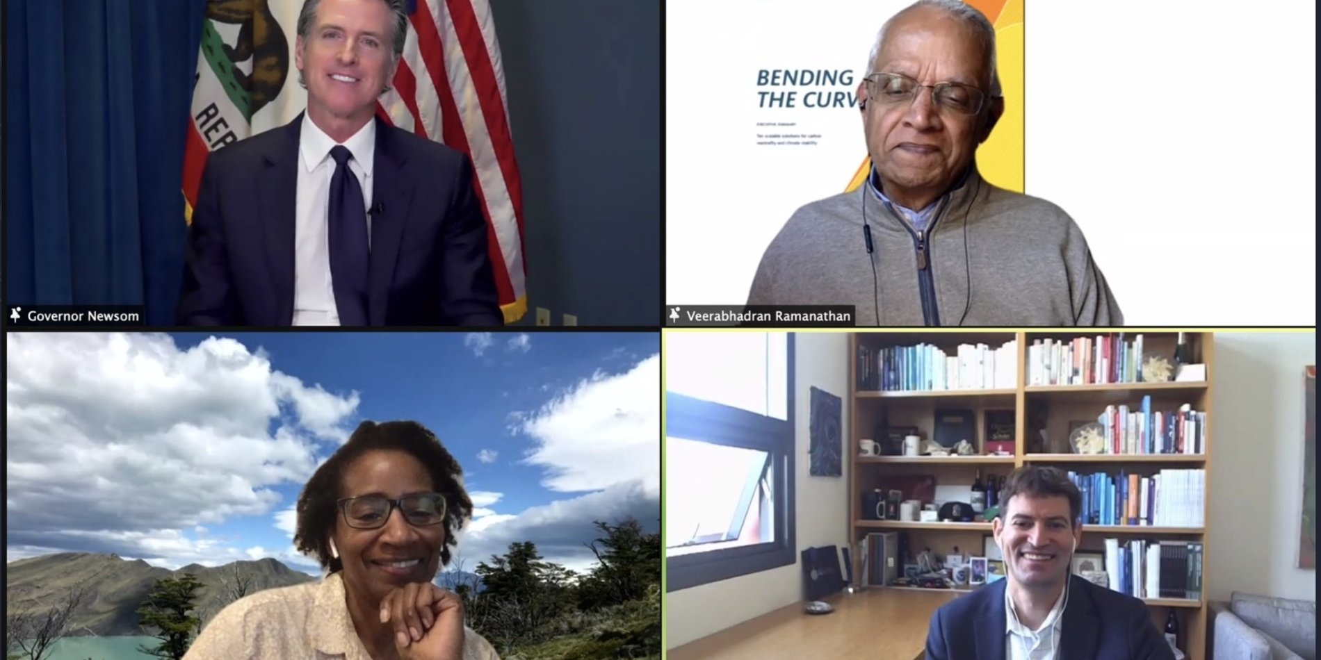 Zoom screen shot of Noah Diffenbaugh, Governor Newsom and others