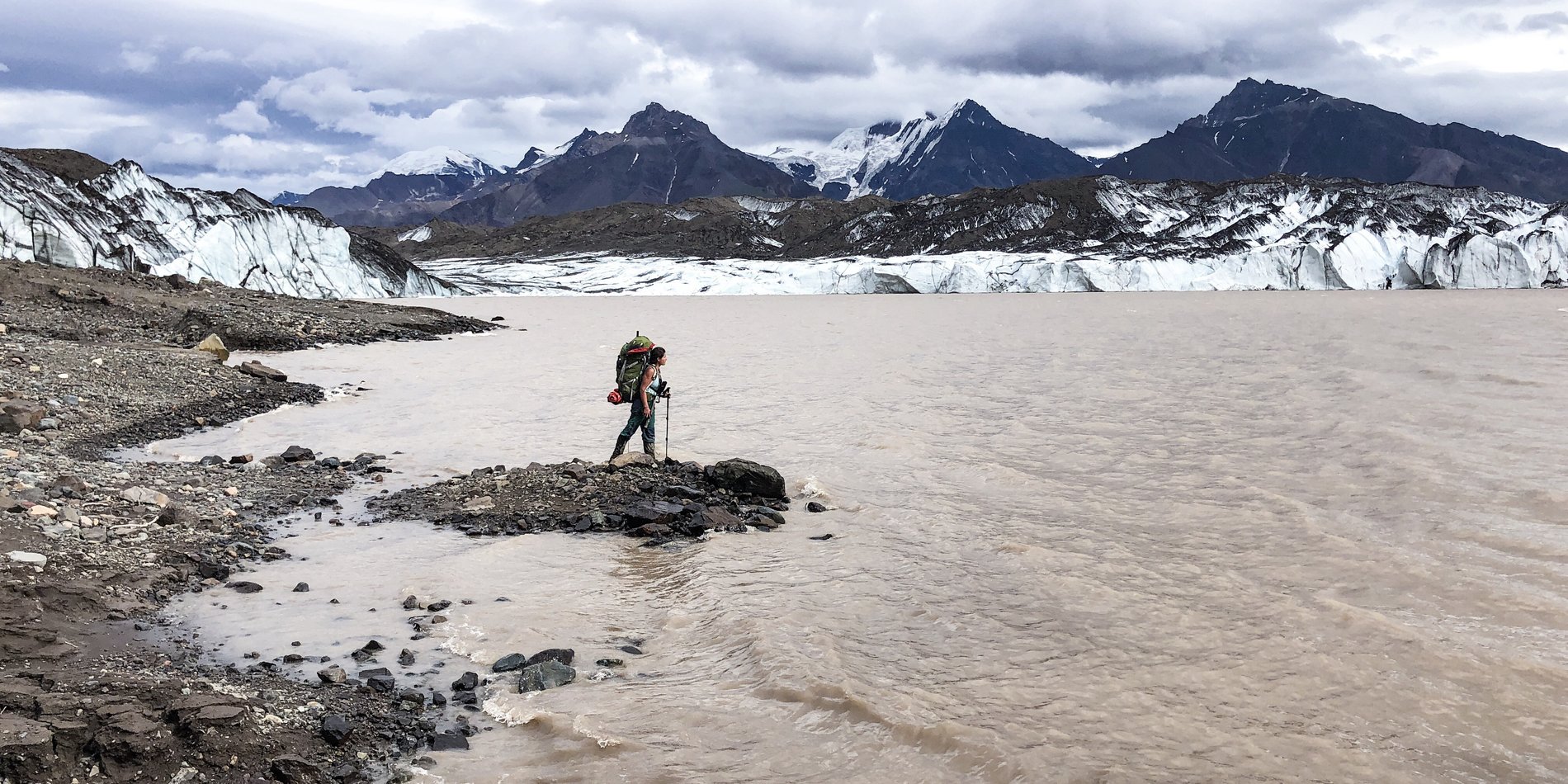 Nadine Lehner hiking near water.