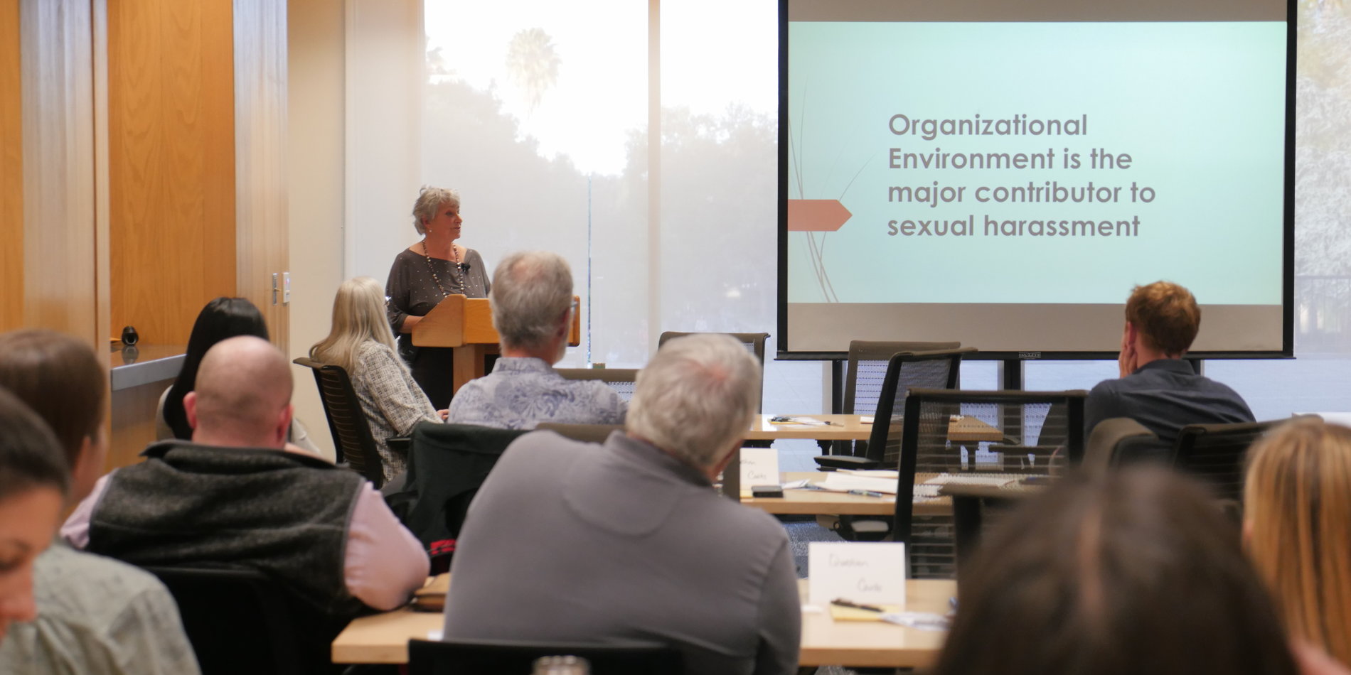 Robbie Gries speaking at #MeToo in the Geosciences at Stanford Earth.