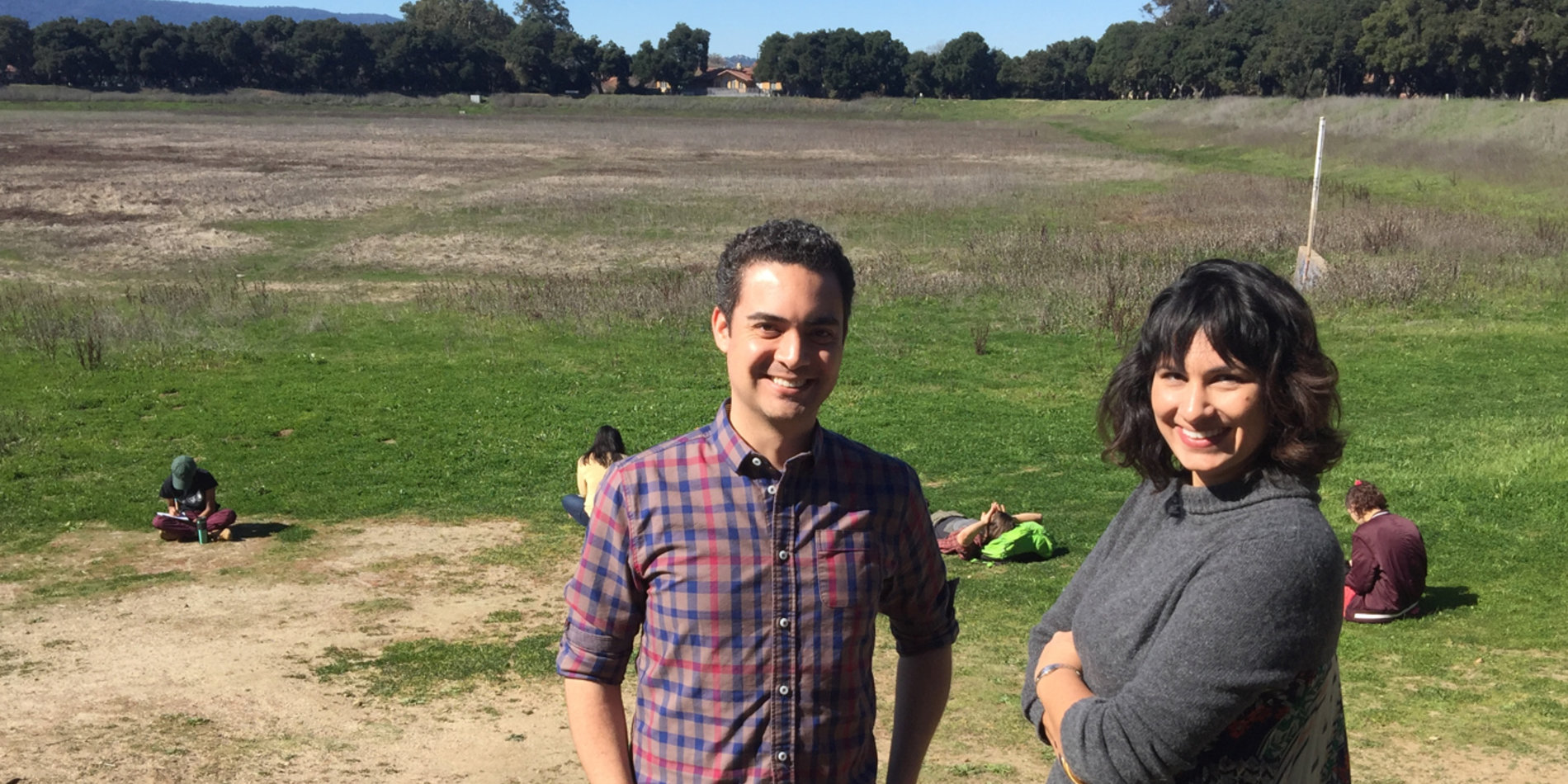Tanner Vea and Indira Phukan at Lagunita on campus.