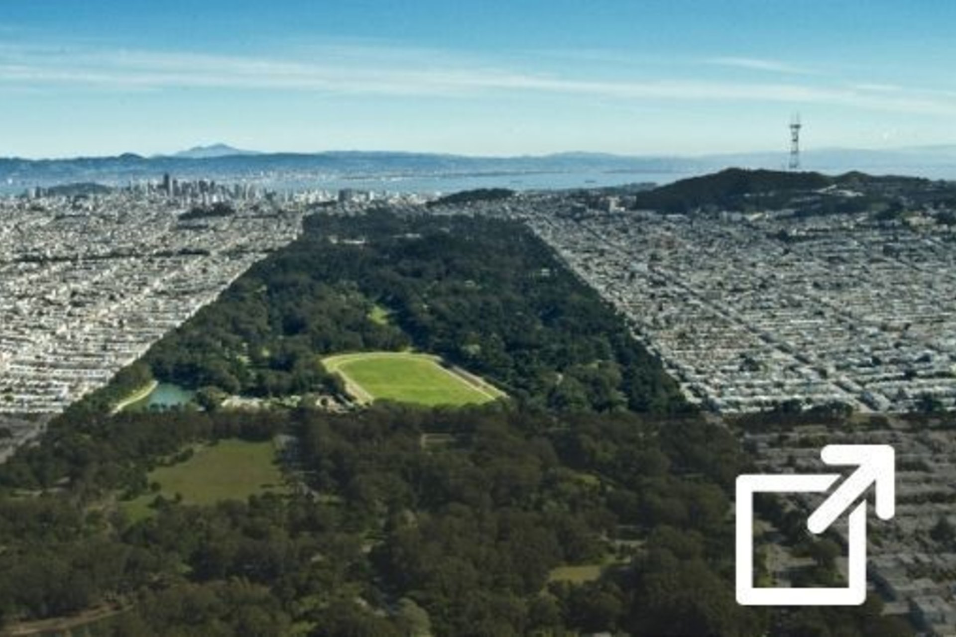 Aerial view of Golden Gate Park and city of San Francisco - external link