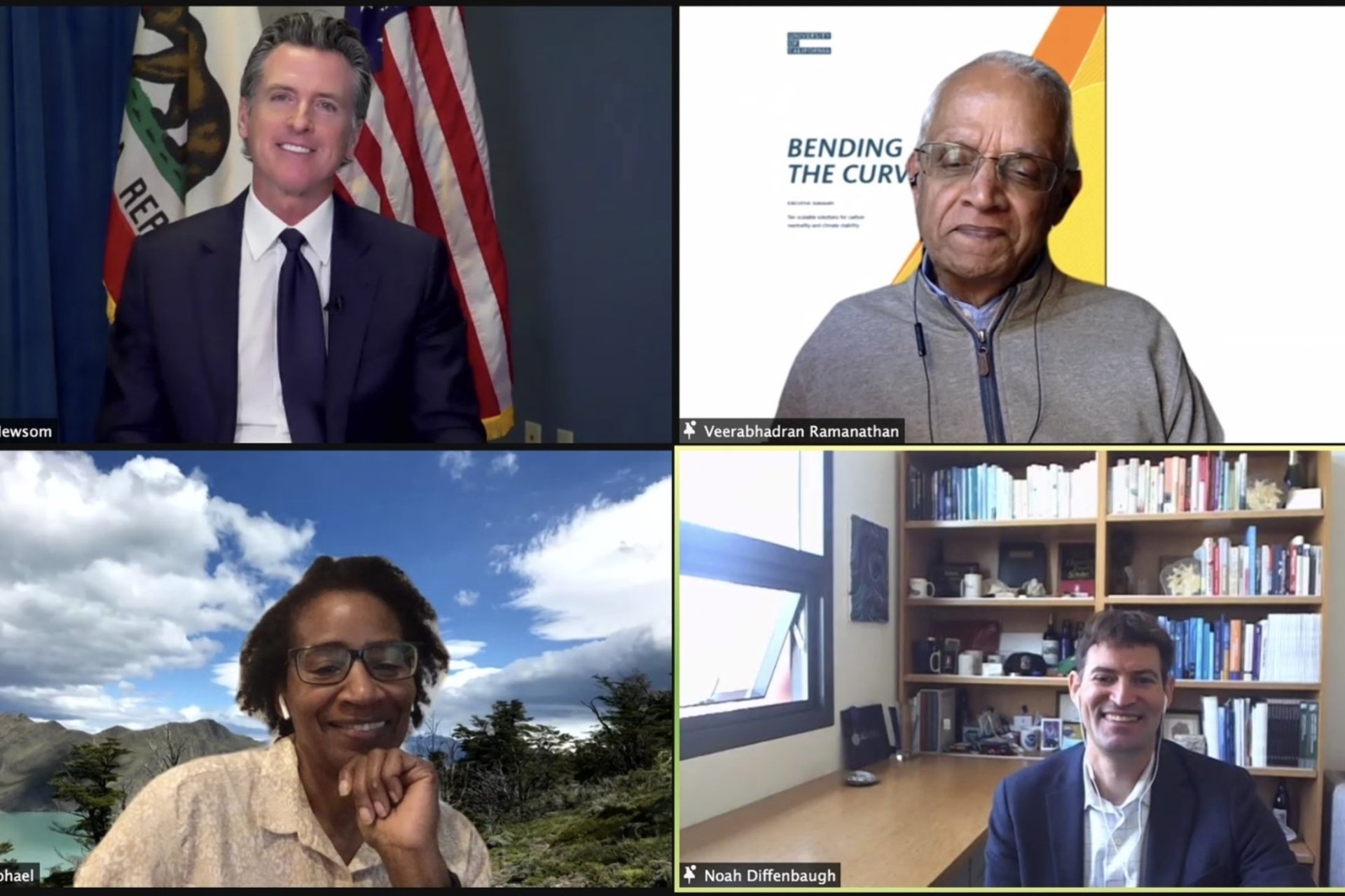 Zoom screen shot of Noah Diffenbaugh, Governor Newsom and others