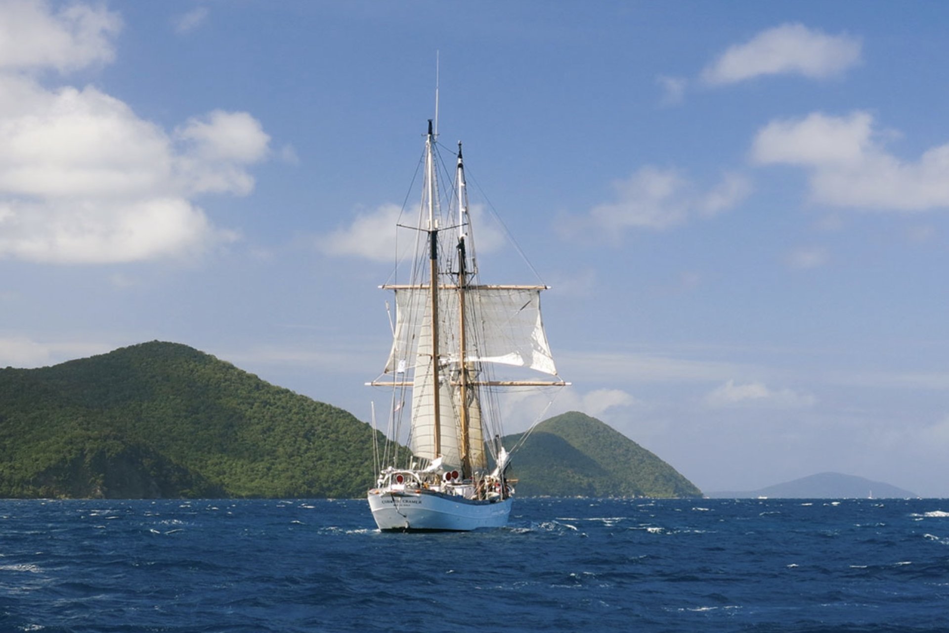 Research vessel in ocean