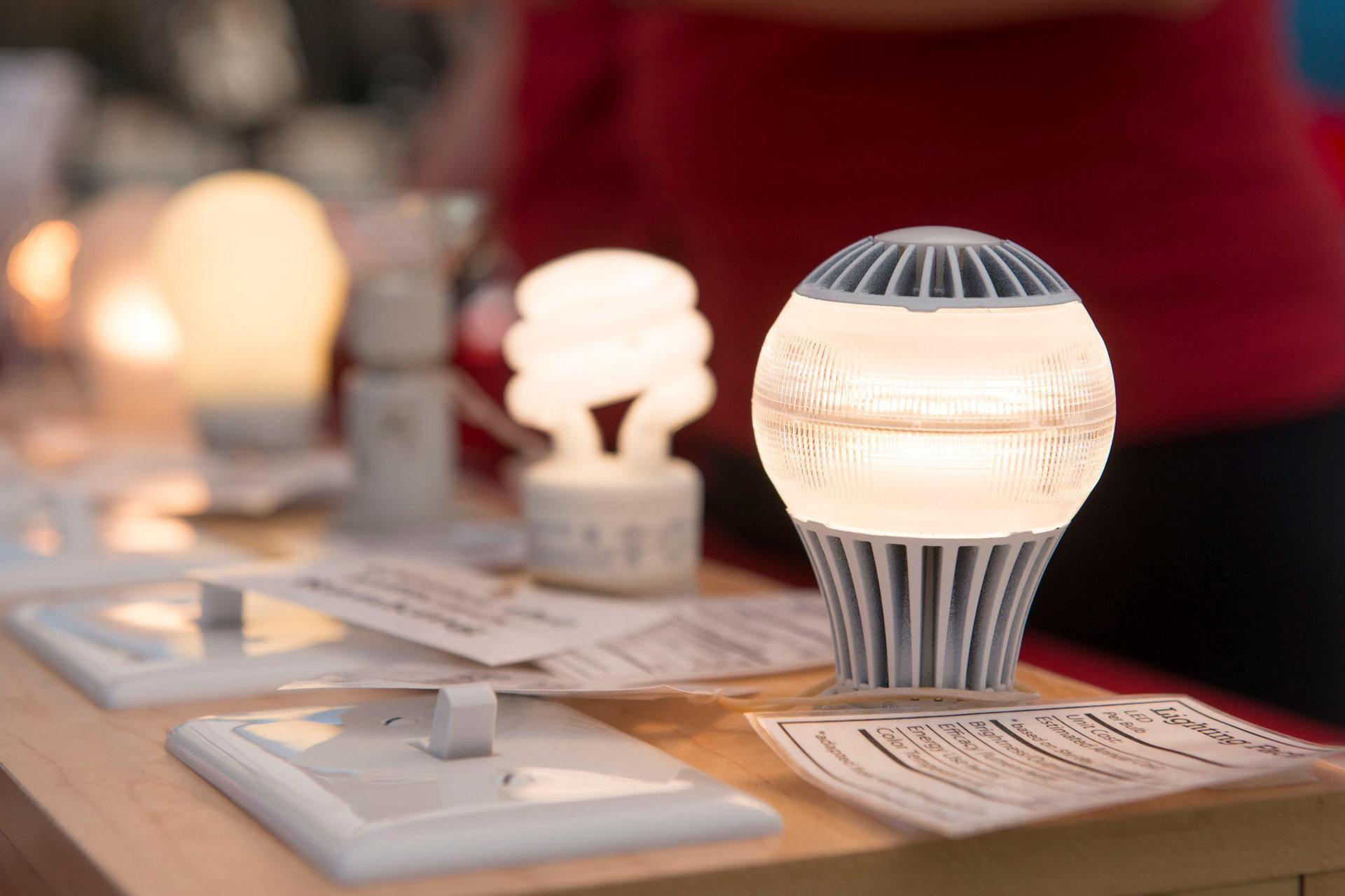 A display of different lightbulbs