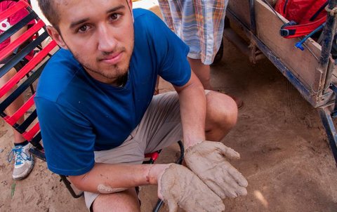 Student with dirty hands