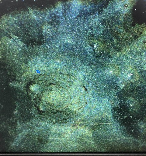 A microscope image of water-extractable soil organic matter deposited on a gold foil for C-NEXAFS analysis.