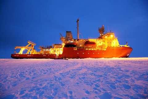 Research vessel frozen in ice