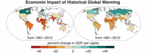 Illustration of the economic impact of historical global warming