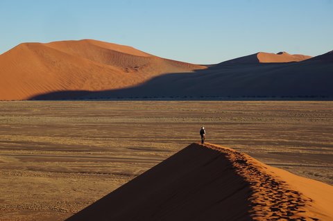 Person overlooking sand dunes.