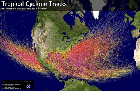 Map of tropical cyclone paths
