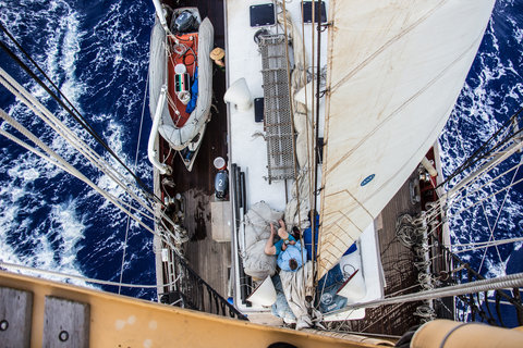 Students doing research on ship.