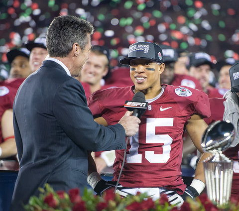 Usua Amanam speaking with ESPN reporter.