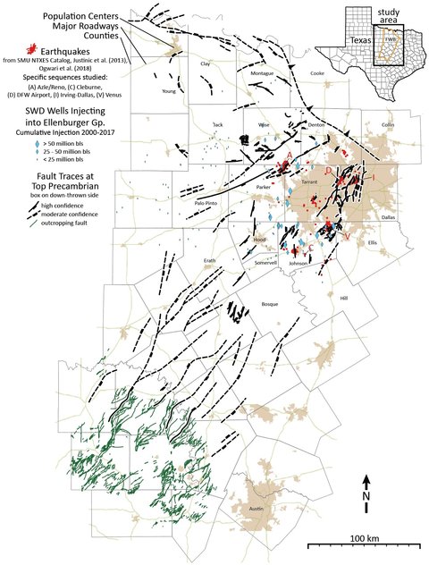 Map of faults in Texas