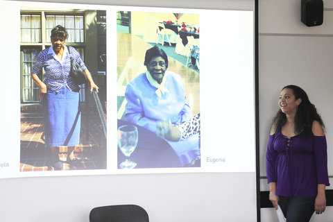 Stephanie Fischer making a presentation in class.