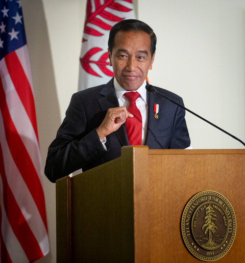 Indonesian President Joko Widodo speaking at Stanford