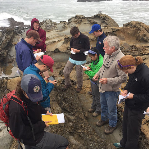 Steve Graham with grad students on field trip